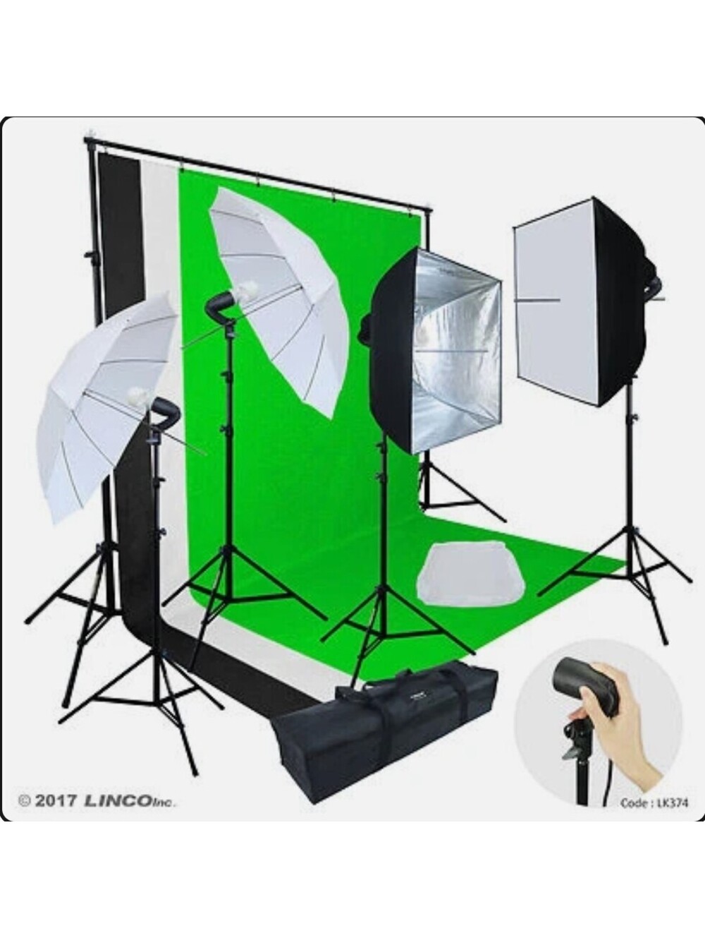 Linco Studio Photography Lighting Kit 4 Lights Softboxes Umbrellas Backdrops